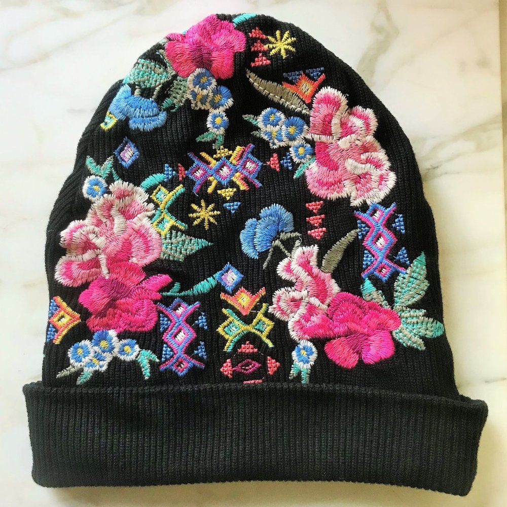JOHNNY WAS Nikita Embroidered Knit Beanie Hat